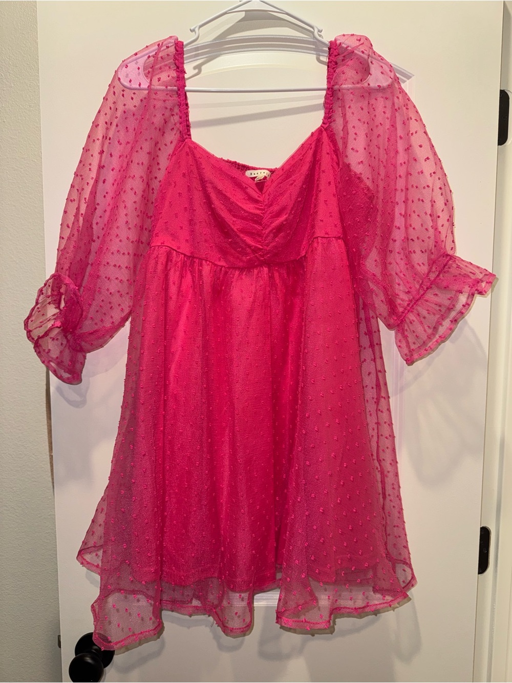 Hot Pink Women's Puff-Sleeve Mini Dress